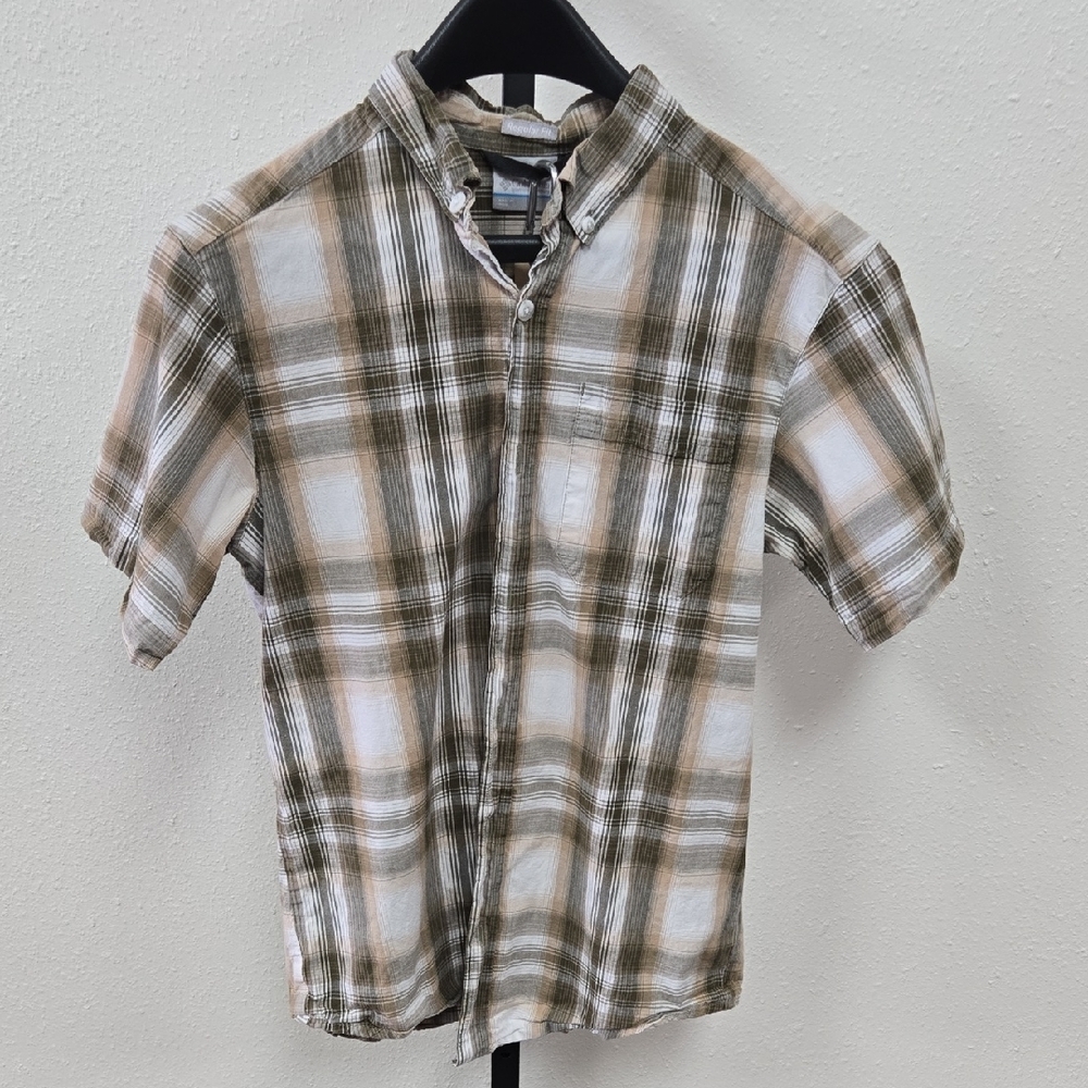 Columbia Kids Plaid Button Down Shirt in Tan and White